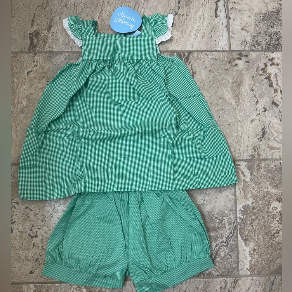 NWT Size 7 Classic Whimsy Green Gingham Amy Short Set
